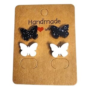 Midnight Snowflutter Acrylic Stud Earrings - 2 Pair